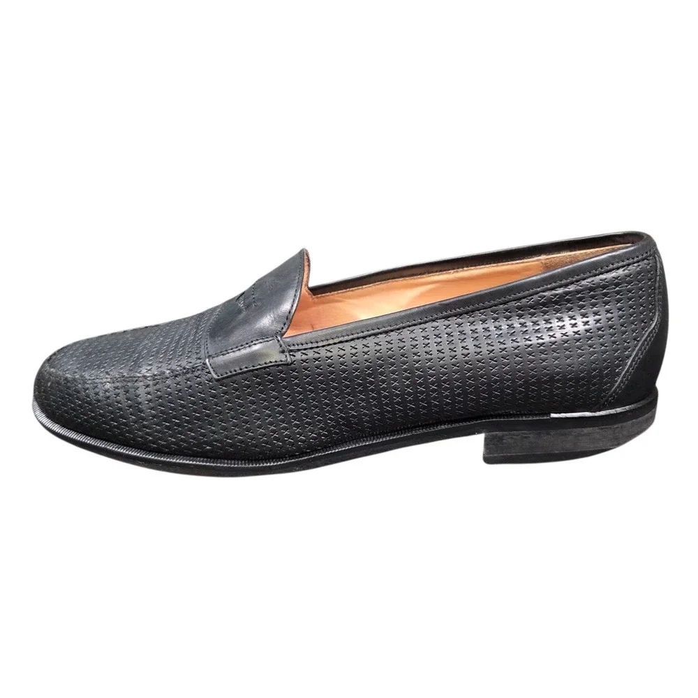 Martin Dingman Woven Leather‎ Dress Penny Loafer Shoes Men's 8.5 Black Designer